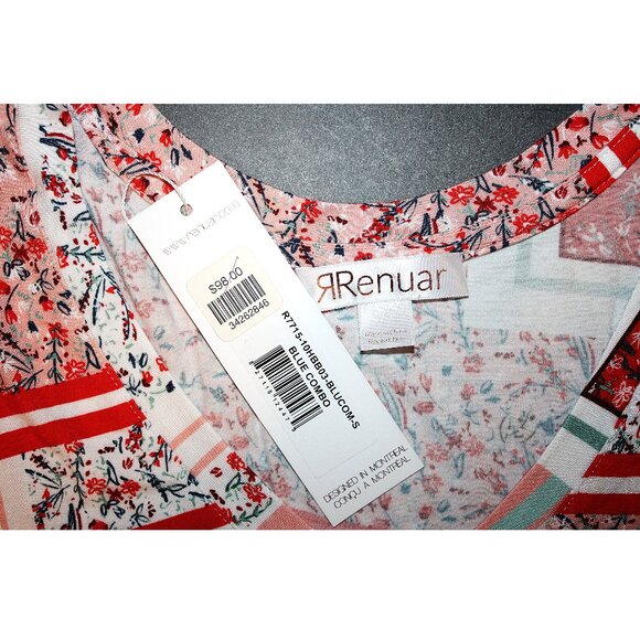 Renuar Women's S Soft Bamboo Top Short Sleeve Floral Deep V-Neck Shirt MSRP $98 - Picture 3 of 3